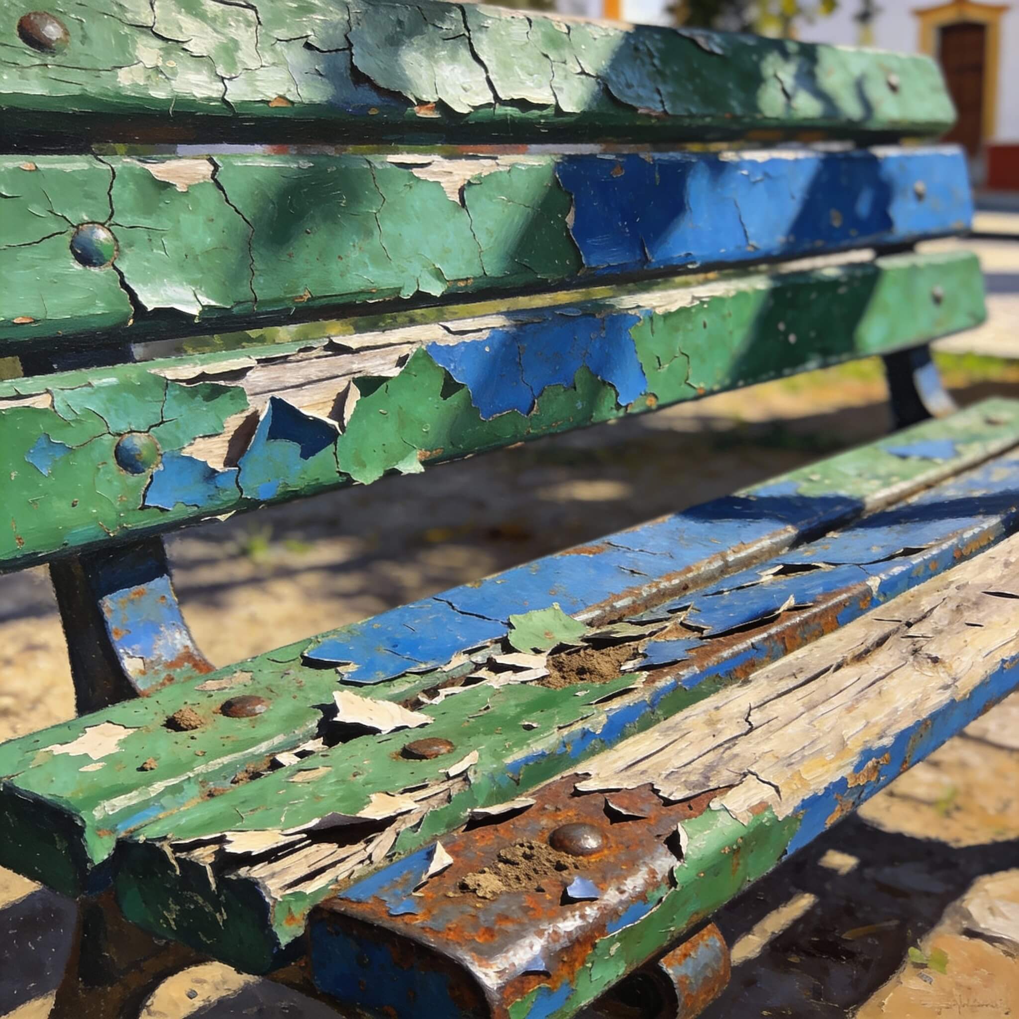 Pintura bancos descascarillada